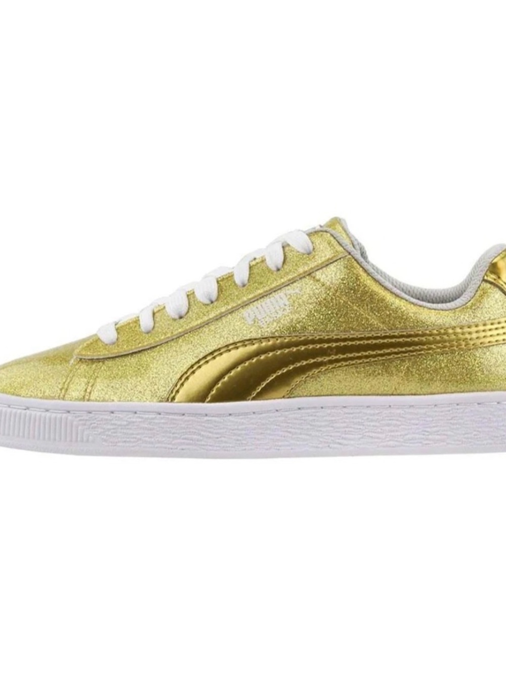 PreLoved Puma Basket Holiday Glitz Womens Fashion Sparkle Gold Sneaker Size 7